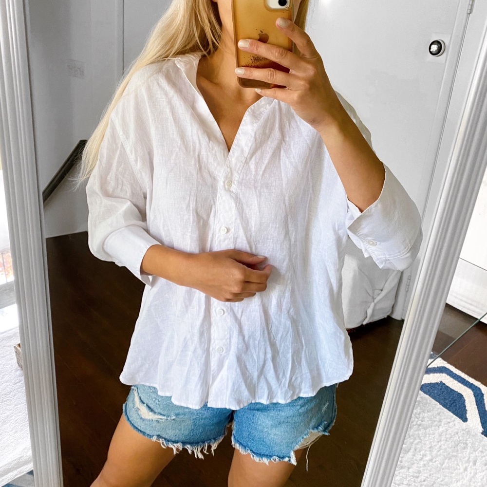 🐚 ZARA WHITE LINEN LOOSE FIT COLLARED SHIRT! - Picture 2 of 12